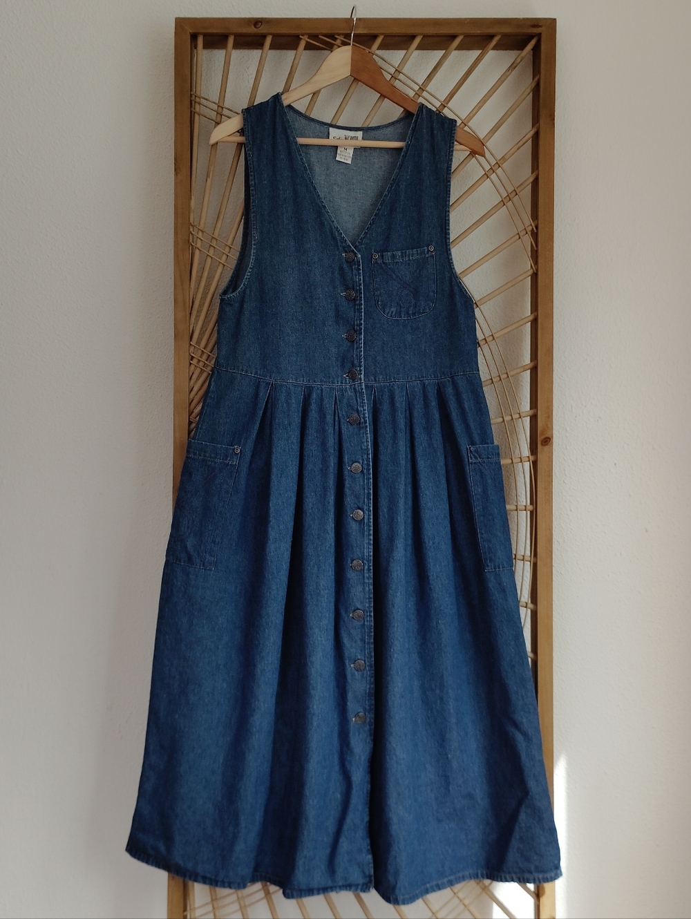 Vintage Button Front Cotton Denim Maxi Dress / Size Medium
